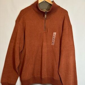 Bob Jimley Mens Sweater 100% Cotton Knit XL/XG 1/4 Zipper Burnt Orange Pullover